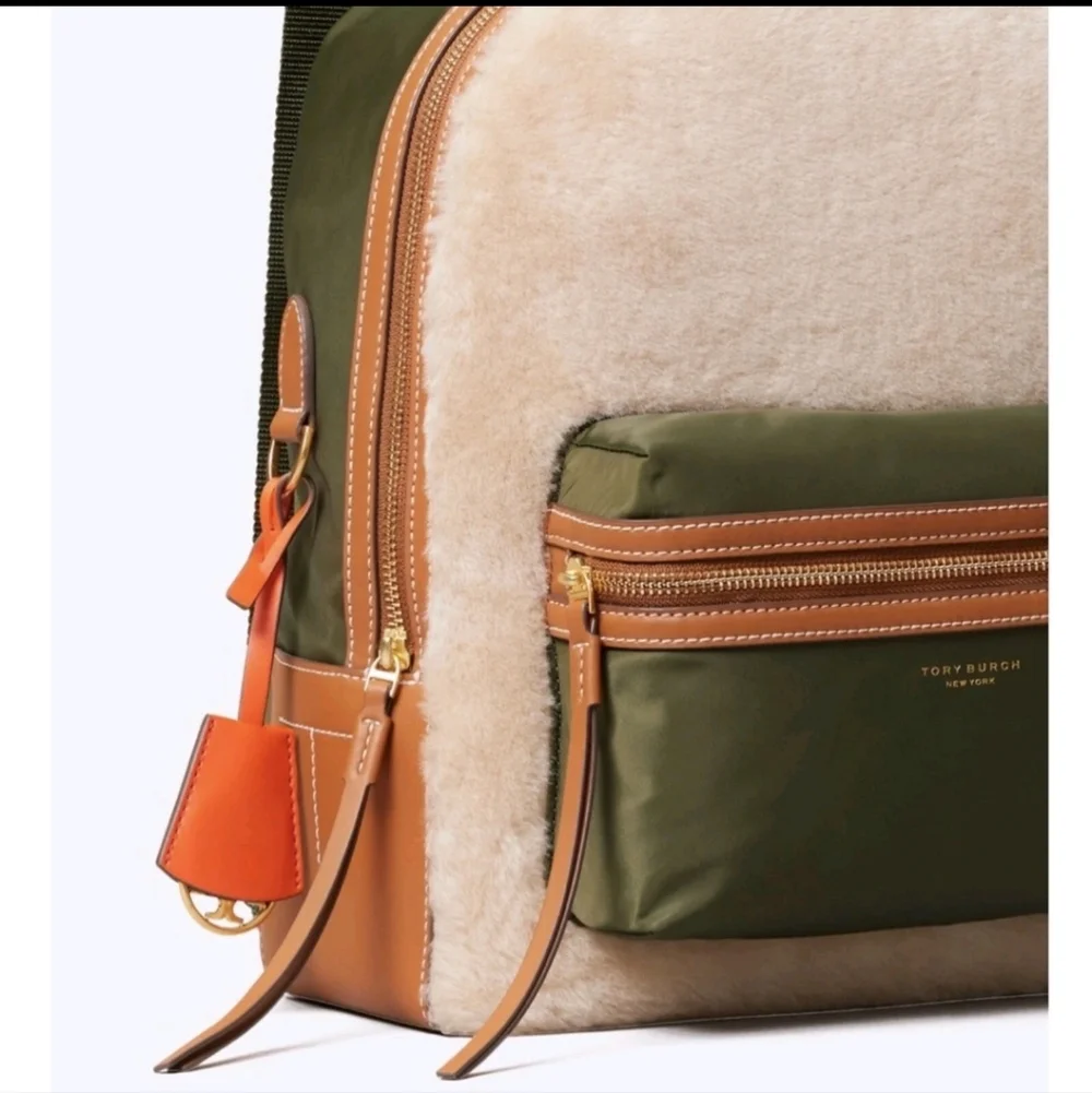 Tory Burch Perry Shearling & Nylon Backpack - Olive/Cream Perry Tote: Women main image 4